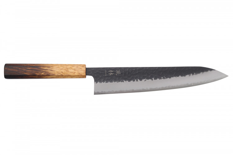 Couteau de chef 24cm japonais artisanal Yuzo Black AS ch&ecirc;ne br&ucirc;l&eacute;