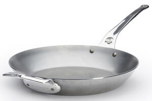 Poêle ronde De Buyer Mineral B Pro 32cm en acier, poignée et contre-poignée en fonte d'inox