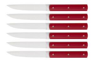 Coffret de 6 couteaux de table faits mains Perceval 888 rouge