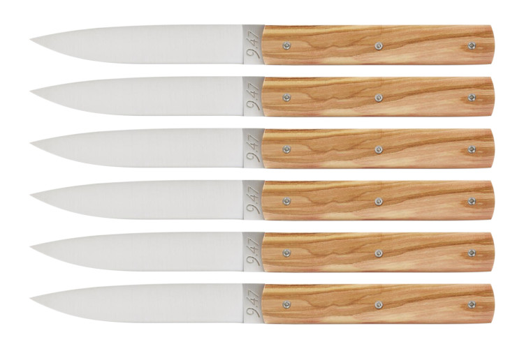 Coffret de 6 couteaux de table faits mains Perceval 9.47 en olivier