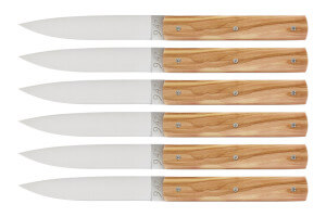 Coffret de 6 couteaux de table faits mains Perceval 9.47 en olivier