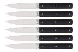 Coffret de 6 couteaux de table faits mains Perceval 9.47 en ébène du Gabon
