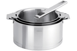 Set de 3 casseroles Cristel Strate Amovible en acier inox 18/10 + 1 poignée Strate inox
