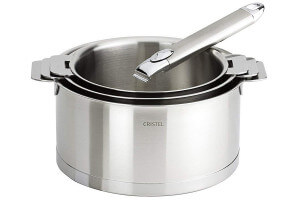 Set de 3 casseroles Cristel Strate Amovible en acier inox 18/10 + 1 poignée Zénith