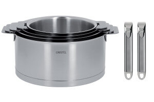 Set de 4 casseroles Cristel Strate Amovible en acier inox 18/10 + 2 poignées Zénith