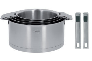 Set de 4 casseroles Cristel Strate Amovible en acier inox 18/10 + 2 poignées Strate inox