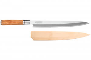 Couteau yanagiba 27cm Wusaki Olive 7Cr manche en olivier + saya