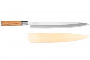Couteau yanagiba 30cm Wusaki Olive 7Cr manche en olivier + saya