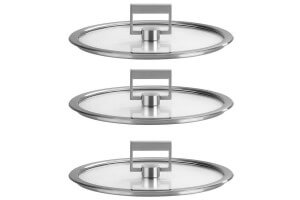 Set de 3 couvercles plats Cristel Strate Fixe 16 à 20cm en verre trempé avec bouton rabattable