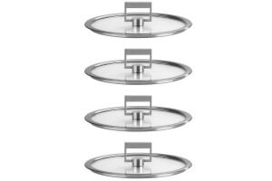 Set de 4 couvercles plats Cristel Strate Fixe 14 à 20cm en verre trempé avec bouton rabattable