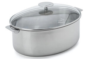 Faitout ovale Cristel Mutine amovible 30cm + grille en inox et couvercle en verre