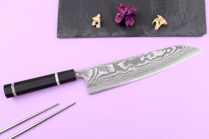 Couteau de chef kiritsuke 24cm japonais artisanal Yuzo Kanko Damas SG2