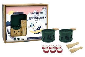 Service à raclette à la bougie Cookut Lumi pour 2 motif sapin vert - Tout schuss vers le fromage