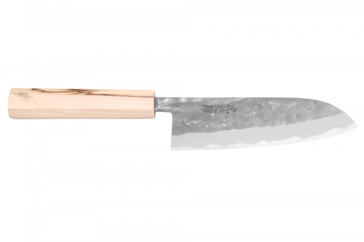 Couteau santoku japonais artisanal Wusaki Nakata Erable BS2 16,5cm manche &eacute;rable