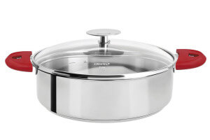 Set de cuisson Cristel Mutine amovible sauteuse 28cm + couvercle Platine + 2 anses framboise