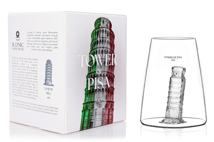 Verre &agrave; spiritueux long Alaskan Maker Iconic Monuments Tour de Pise en verre cristallin