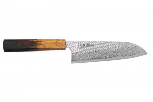 Couteau santoku 16,5cm japonais artisanal Wusaki Nawame AUS10 damas
