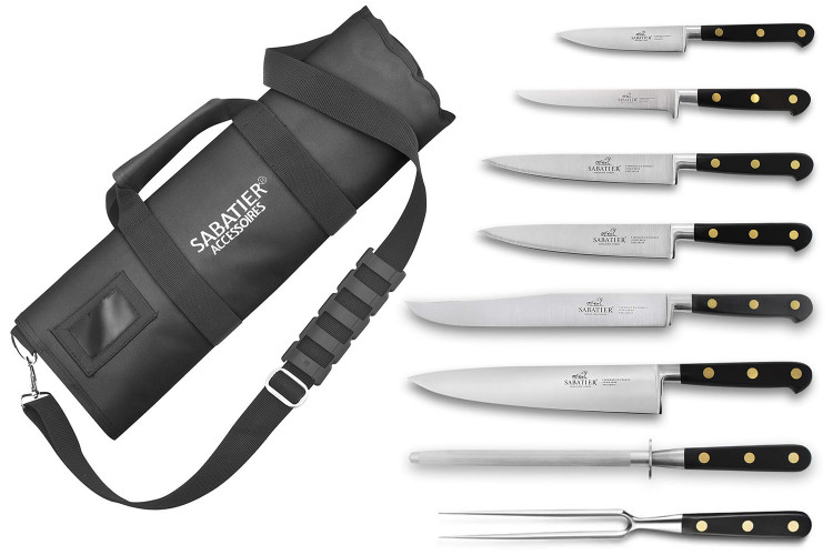 Mallette cuisinier Sabatier Chef 6 couteaux fabrication fran&ccedil;aise + 1 fourchette + 1 fusil