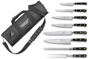 Mallette cuisinier Sabatier Chef 6 couteaux fabrication française + 1 fourchette + 1 fusil