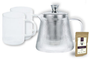 Coffret théière Cristel Darjeeling + 2 tasses en verre borosilicate