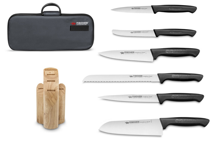 Mallette professionnelle Fischer Creative Chef 6 couteaux de cuisine + bloc offert