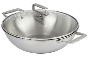 Wok Cristel Castel'Pro 28cm en acier inoxydable 18/10 3 ply 2 anses fixes avec couvercle