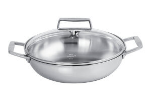 Sautoir Cristel Castel'Pro en acier inoxydable 18/10 5 ply avec 2 anses fixes + couvercle en verre