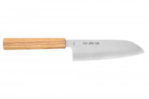 Couteau santoku 16,5cm japonais artisanal Sakai Kikumori TS10 en chêne
