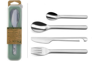Set 4 couverts nomades Amefa Mobil'Pocket inox 18/0 + étui de rangement