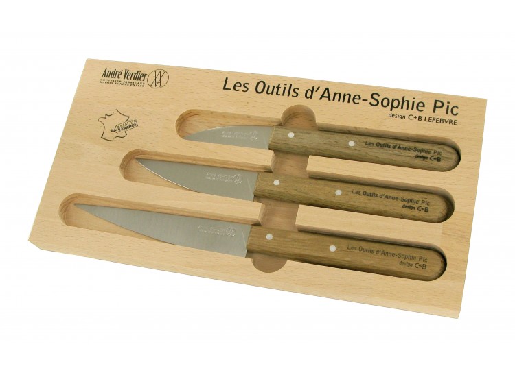 Le coffret 3 couteaux manche chêne d'Anne Sophie Pic 100% français