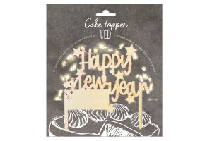 Cake topper Scrapcooking "Happy new year" en bois à LED