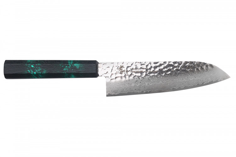 Couteau santoku japonais 17cm Sakai Takayuki Nanairo Green Damas VG10