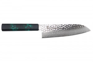 Couteau santoku japonais 17cm Sakai Takayuki Nanairo Green Damas VG10