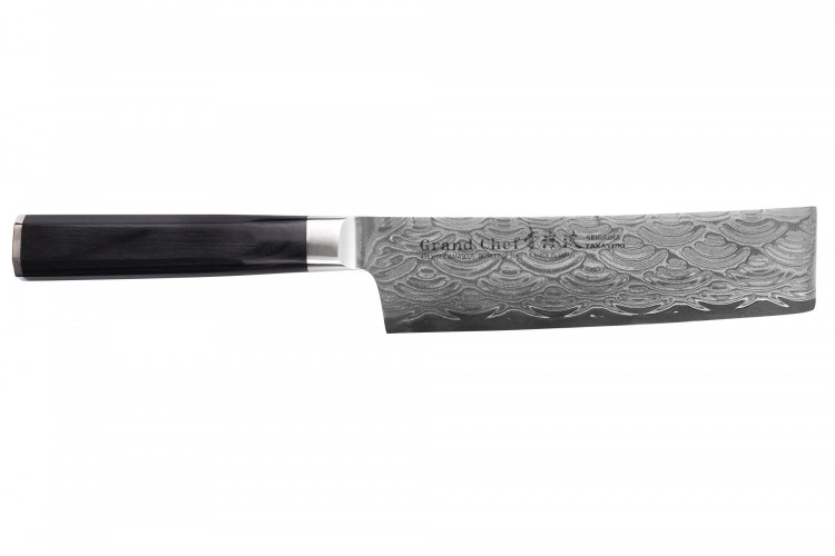 Couteau nakiri 16cm japonais Sakai Takayuki Grand Chef Seigaiha Damas 45 couches