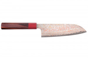 Couteau santoku 16,5cm japonais artisanal Takeshi Saji VG10 Rainbow Nashiji