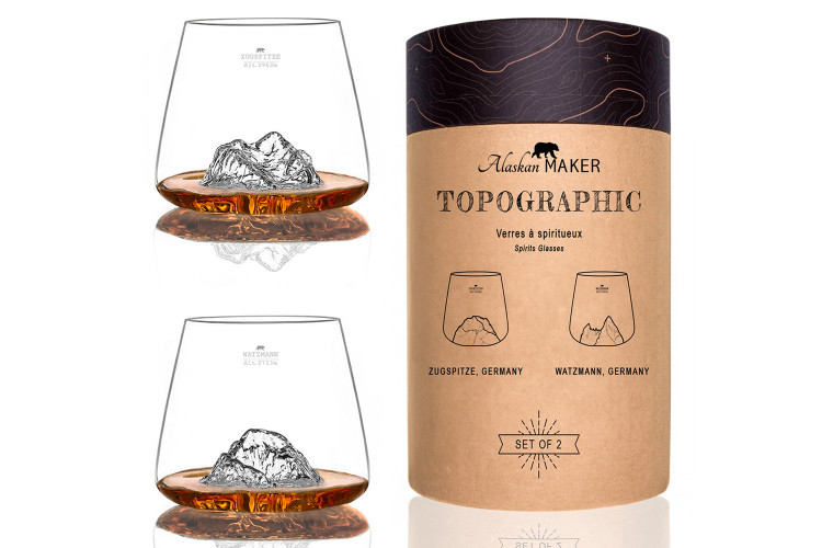 Set de 2 verres &agrave; spiritueux Alaskan Maker Topographic Zugspitze & Watzmann en verre cristallin
