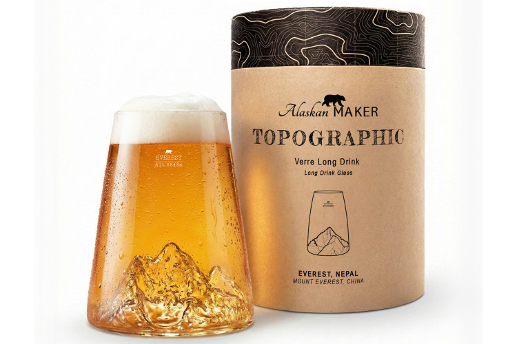 Verre &agrave; spiritueux long Alaskan Maker Topographic Mont Everest en verre critsallin