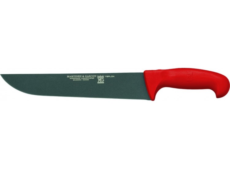 Couteau de boucher lame teflon 25cm manche rouge M&G