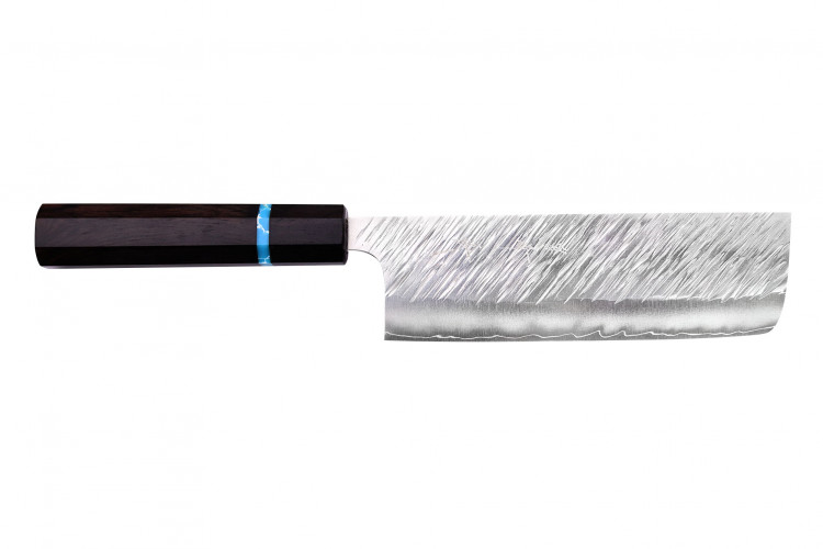 Couteau nakiri japonais artisanal Yu Kurosaki Fujin 16,5cm SG2 turquoise