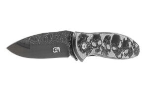 Couteau pliant Herbertz n°564612 tout inox têtes de mort relief 11.5cm