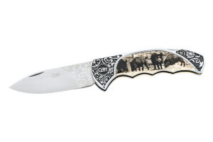 Couteau pliant Herbertz 588611 manche inox décor sangliers 11cm