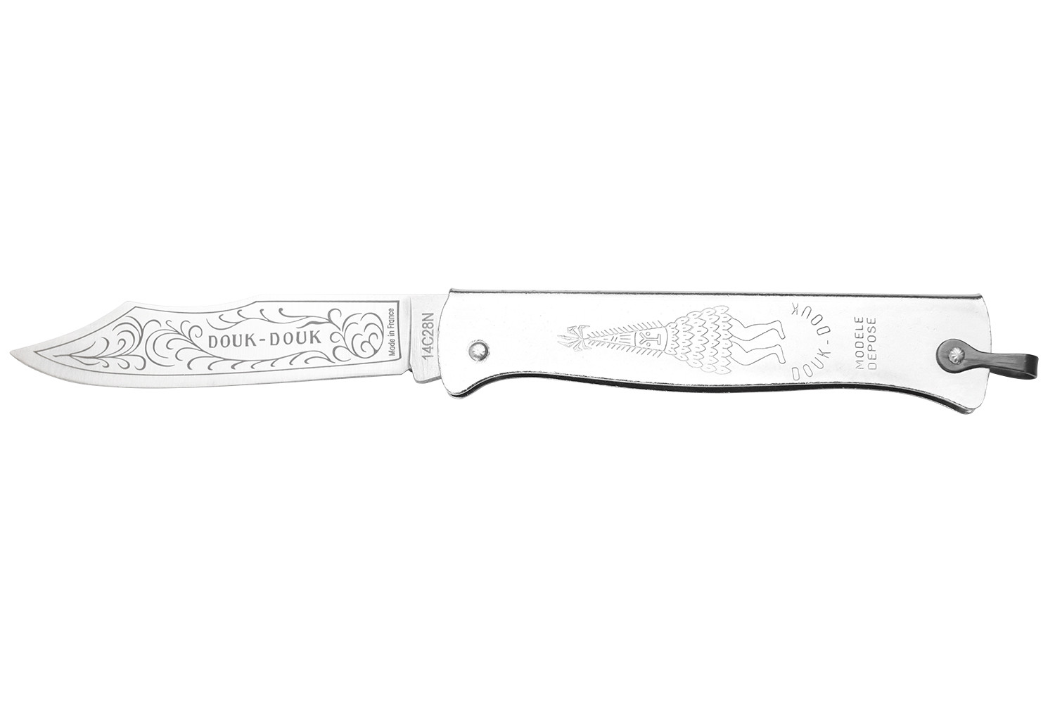 Douk-Douk 61815 – Couteau Acier Inox Z70CD16, Manche Métal, Gaine Incluse (8,5 Cm Lame)