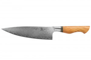 Couteau de chef 21cm Ryda Knives ST650 Damas et manche en olivier