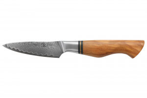 Couteau d'office 9,5cm Ryda Knives ST650 Damas et manche en olivier