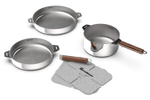 Coffret trio poêles et casserole Cookut La Merveilleuse en inox finition miroir