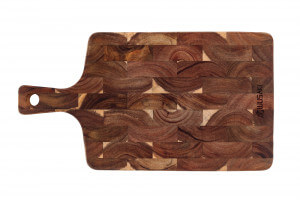 Planche à découper Wusaki en bois d'acacia damier avec poignée 41 x 22 x 2cm