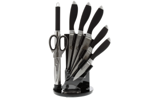 Bloc de 5 couteaux + 1 fusil + 1 ciseaux Pradel Excellence noir acier inox