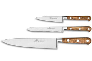 Coffret 3 couteaux SABATIER Provençao 100% forgés manches olivier