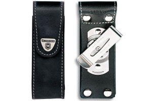 Etui cuir noir + clip pivotant Victorinox pour couteaux suisses 11,1cm - 4 à 10 pièces