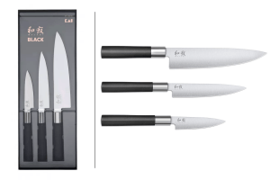 Coffret 3 couteaux Kai Wasabi Black : Universel 10cm et 15cm et Chef 20cm